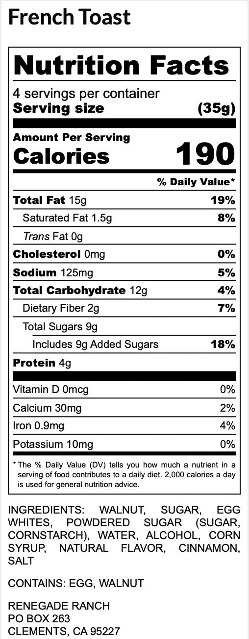 Renegade Ranch Walnuts Nutrition