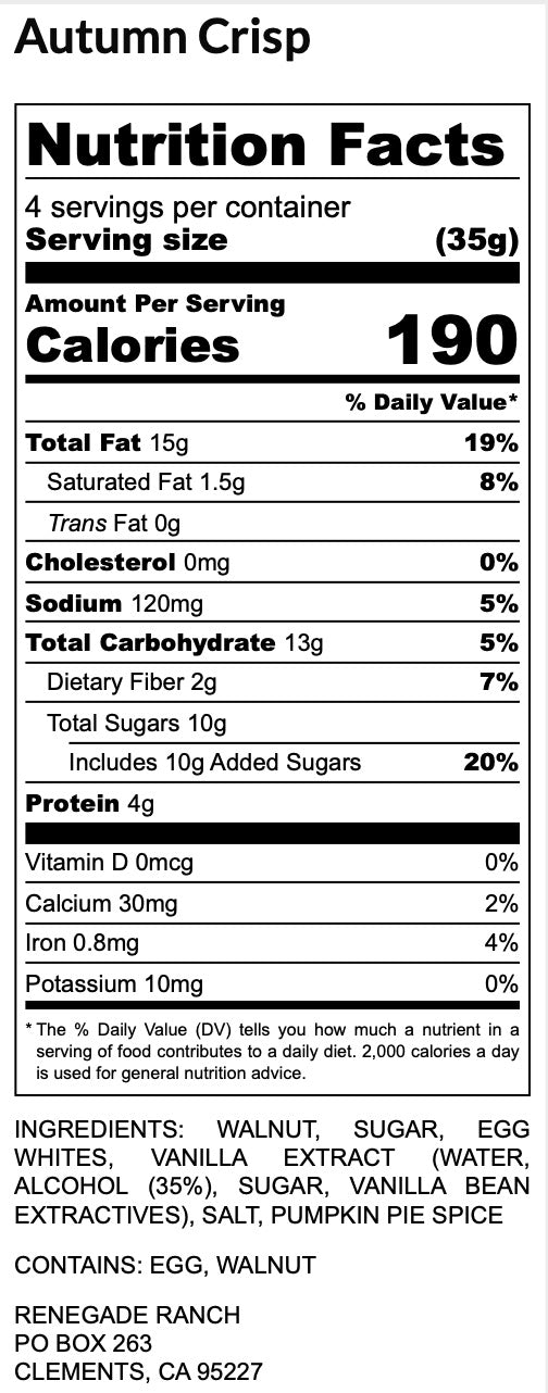 Renegade Ranch Walnuts Nutrition