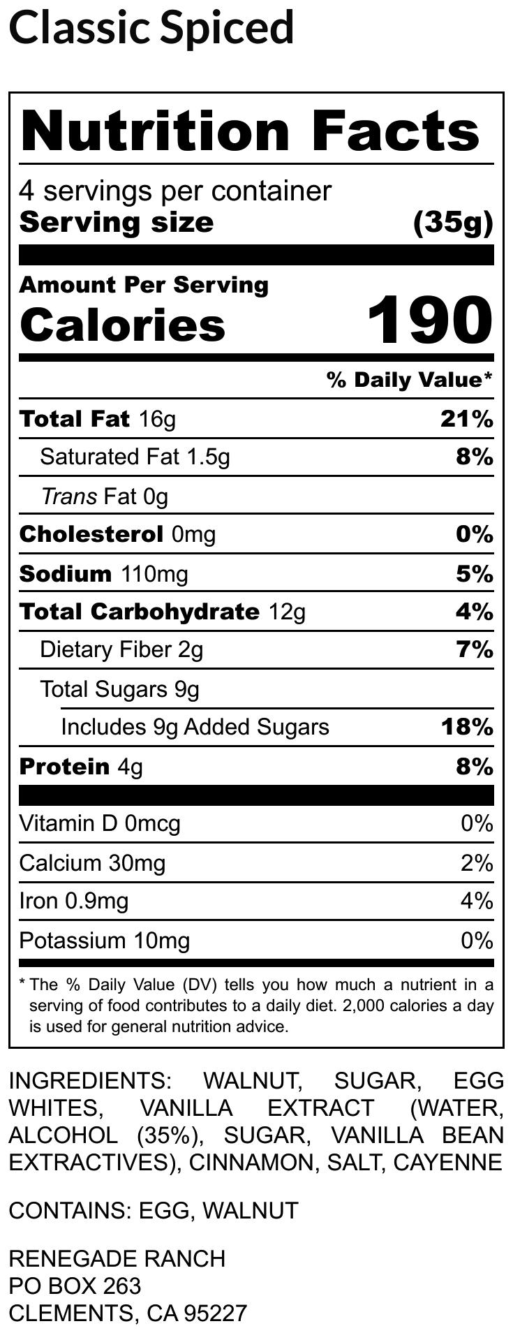 Renegade Ranch Walnuts Nutrition
